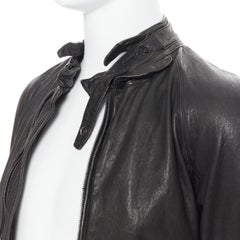 new MA JULIUS black tumbled soft lamb leather collarless zip biker jacket S