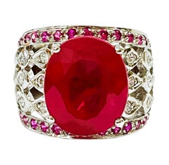 New Madagascar 10.90 Carat Red Ruby & Red & White Sapphire Sterling Ring