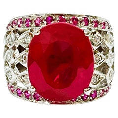 New Madagascar 10.90 Carat Red Ruby & Red & White Sapphire Sterling Ring