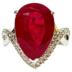 Nouveau Madagascar 11.4ct Red Ruby & White Sapphire Sterling Ring