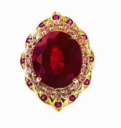 New Madagascar 11.60 Carat Blood Red and Pink Ruby YGold Plated Sterling Ring