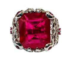 New 11.7 carat Fancy Cut Red & Diamond Cut Pink Sapphire Sterling Ring