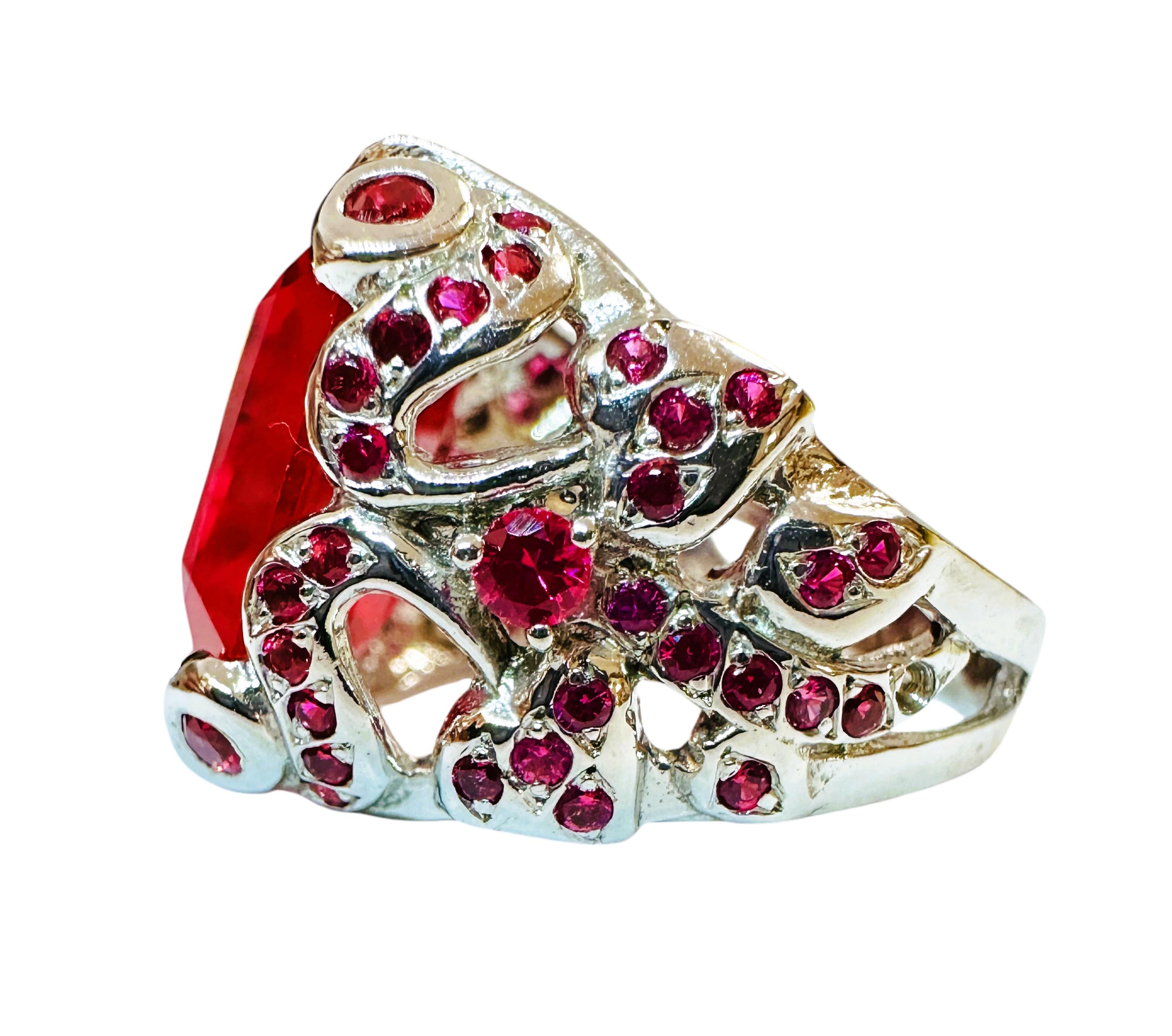 Asscher Cut New 11.7 carat Fancy Cut Red & Diamond Cut Pink Sapphire Sterling Ring