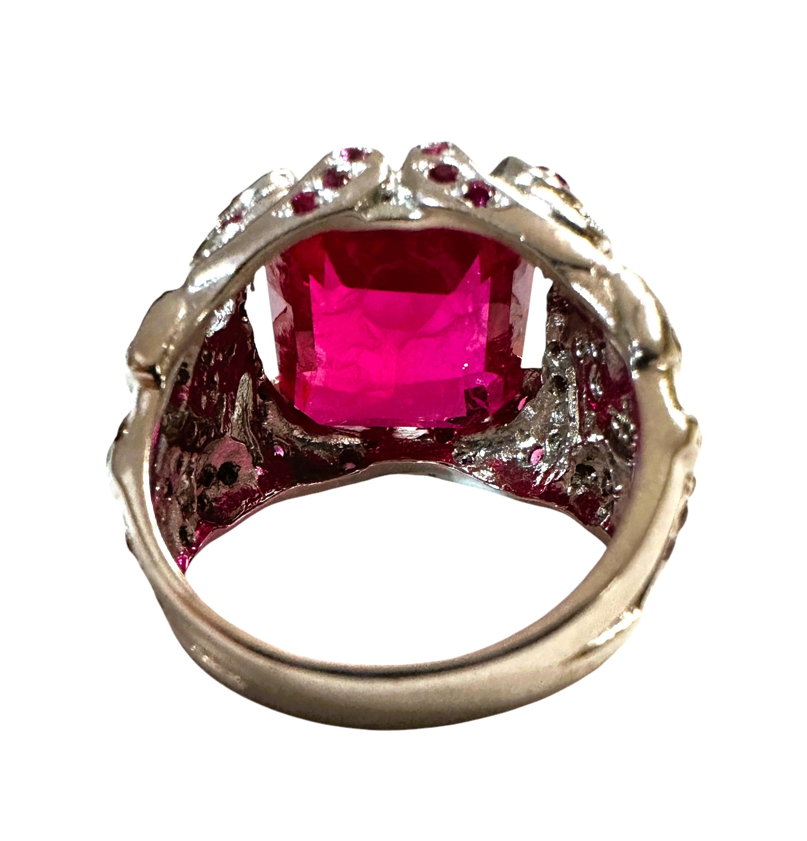 New 11.7 carat Fancy Cut Red & Diamond Cut Pink Sapphire Sterling Ring In New Condition In Eagan, MN