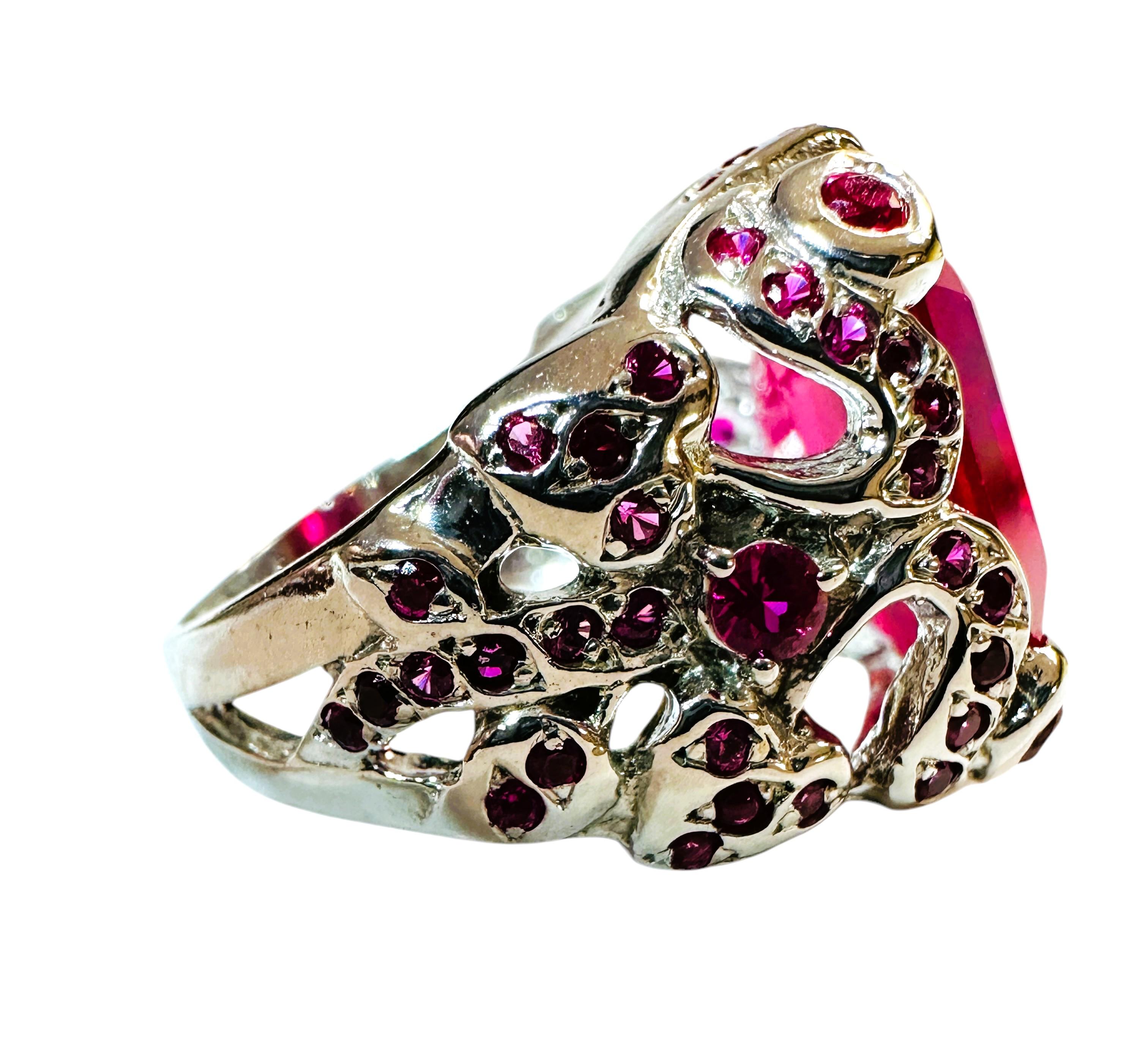 Women's New 11.7 carat Fancy Cut Red & Diamond Cut Pink Sapphire Sterling Ring