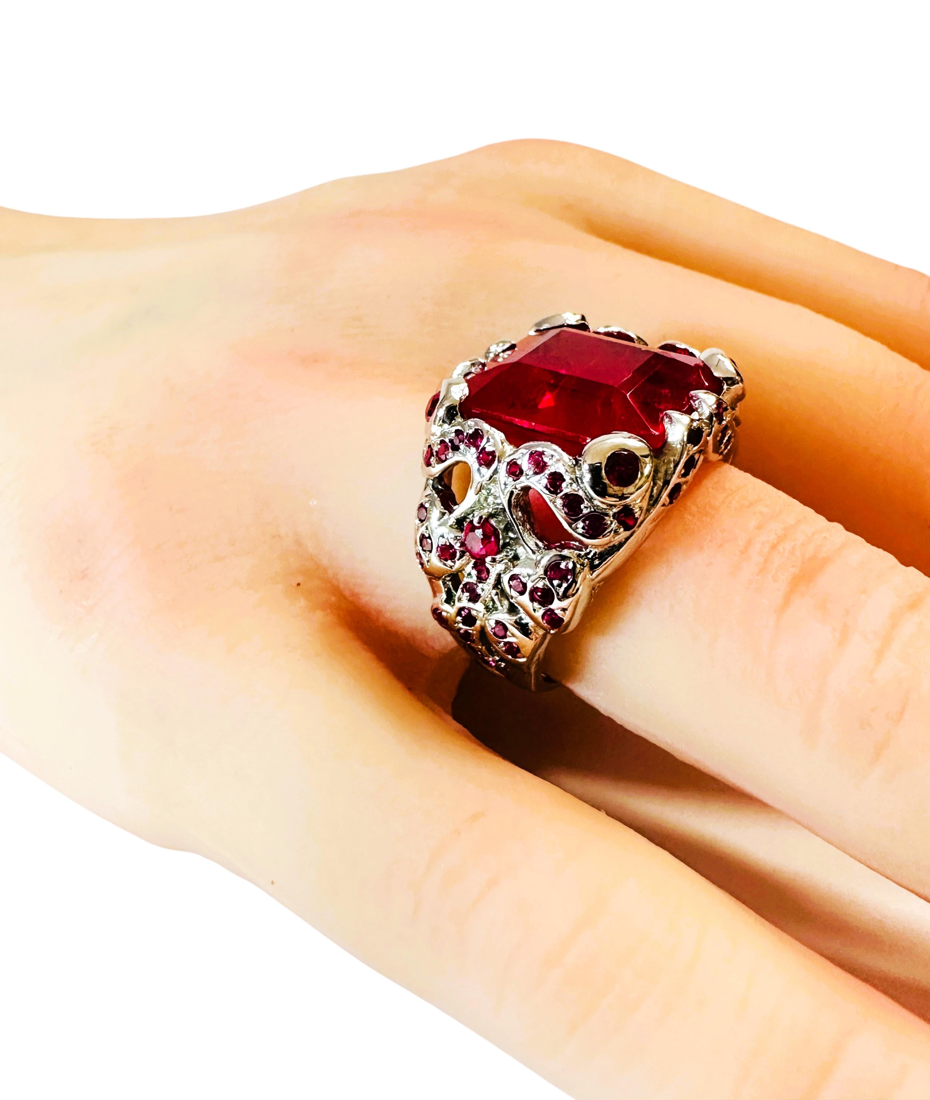 New 11.7 carat Fancy Cut Red & Diamond Cut Pink Sapphire Sterling Ring 1