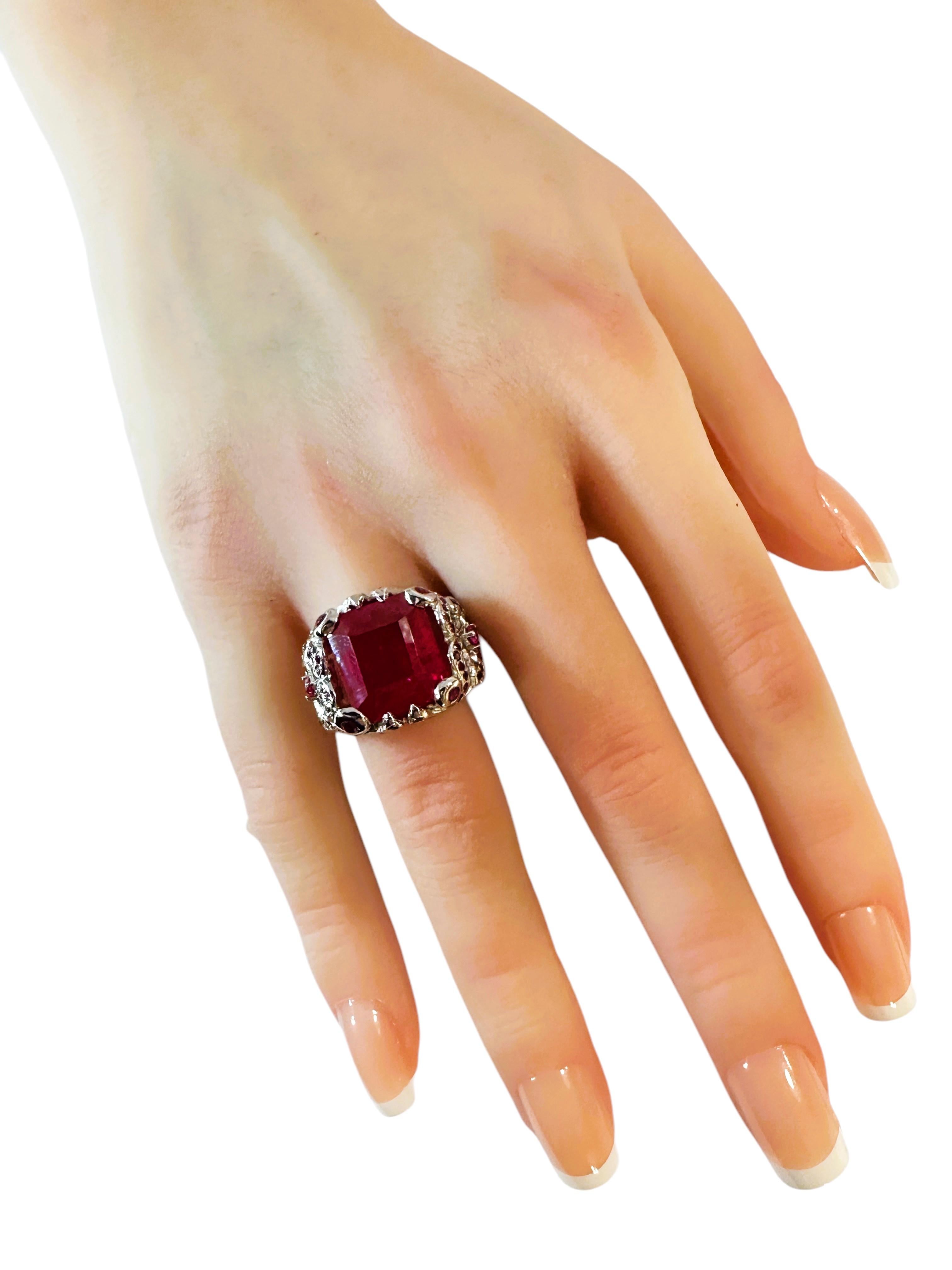 New 11.7 carat Fancy Cut Red & Diamond Cut Pink Sapphire Sterling Ring 2