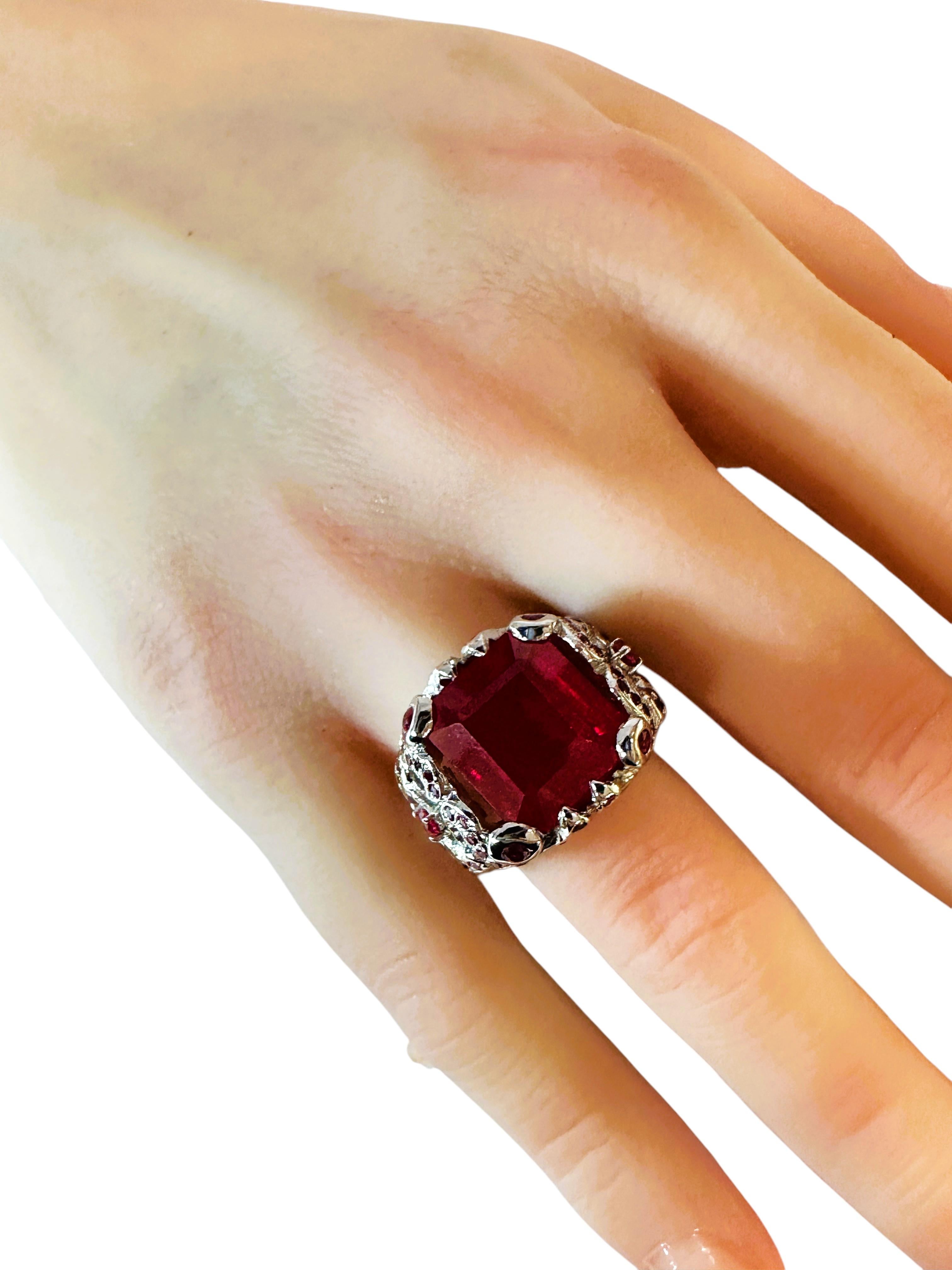 New 11.7 carat Fancy Cut Red & Diamond Cut Pink Sapphire Sterling Ring 3