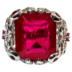 New 11.7 carat Fancy Cut Red & Diamond Cut Pink Sapphire Sterling Ring