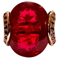 New Madagascar 16 Ct Pinkish Red Ruby Yellow Gold Plated Sterling Ring