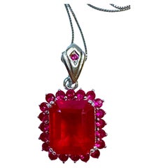 New Madagascar 16.95 ct Emerald Cut Red Sapphire Sterling Pendant Necklace
