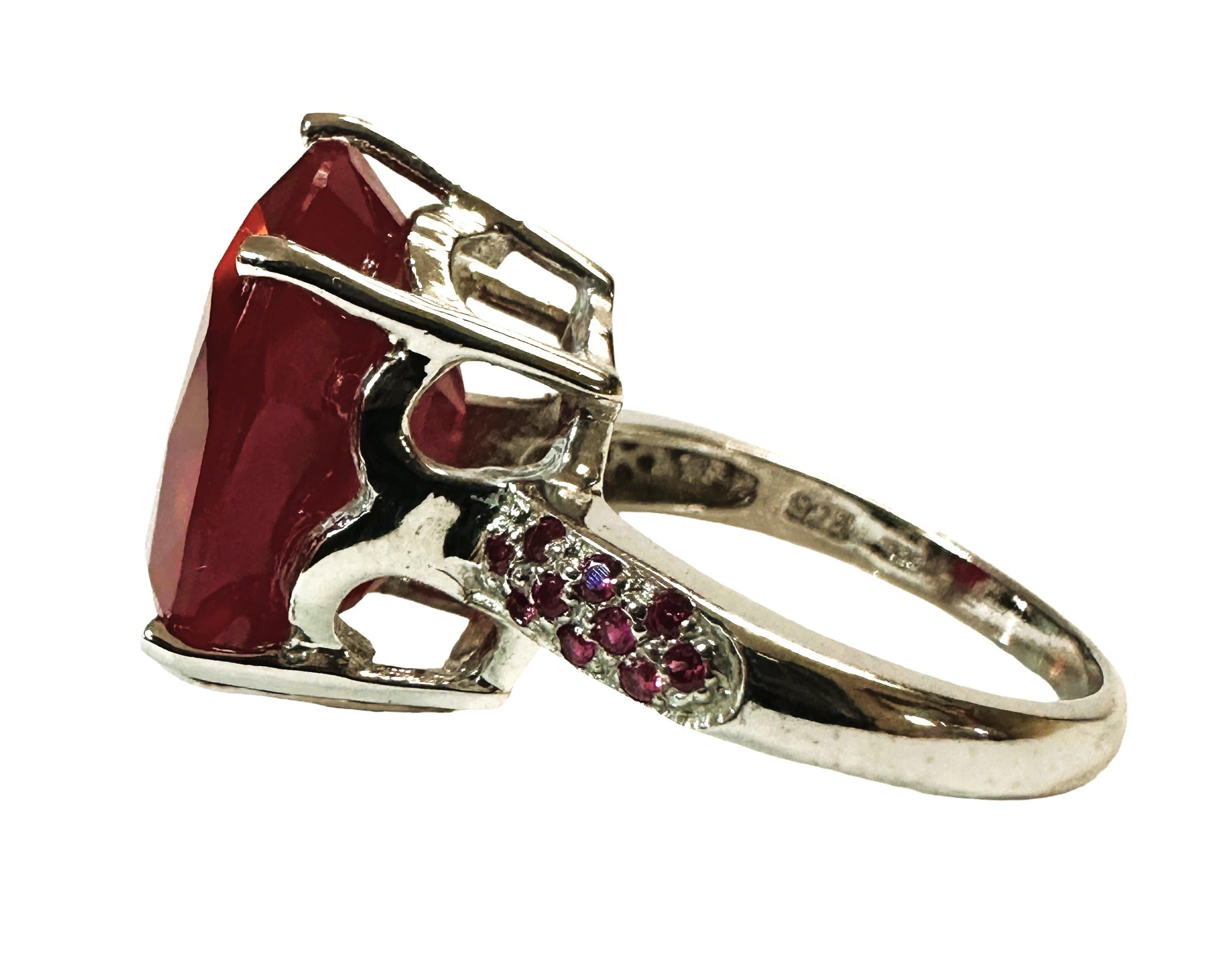 Oval Cut New Madagascar 1920 ct Rasberry Red Sapphire & Pink Sapphire Sterling Ring For Sale