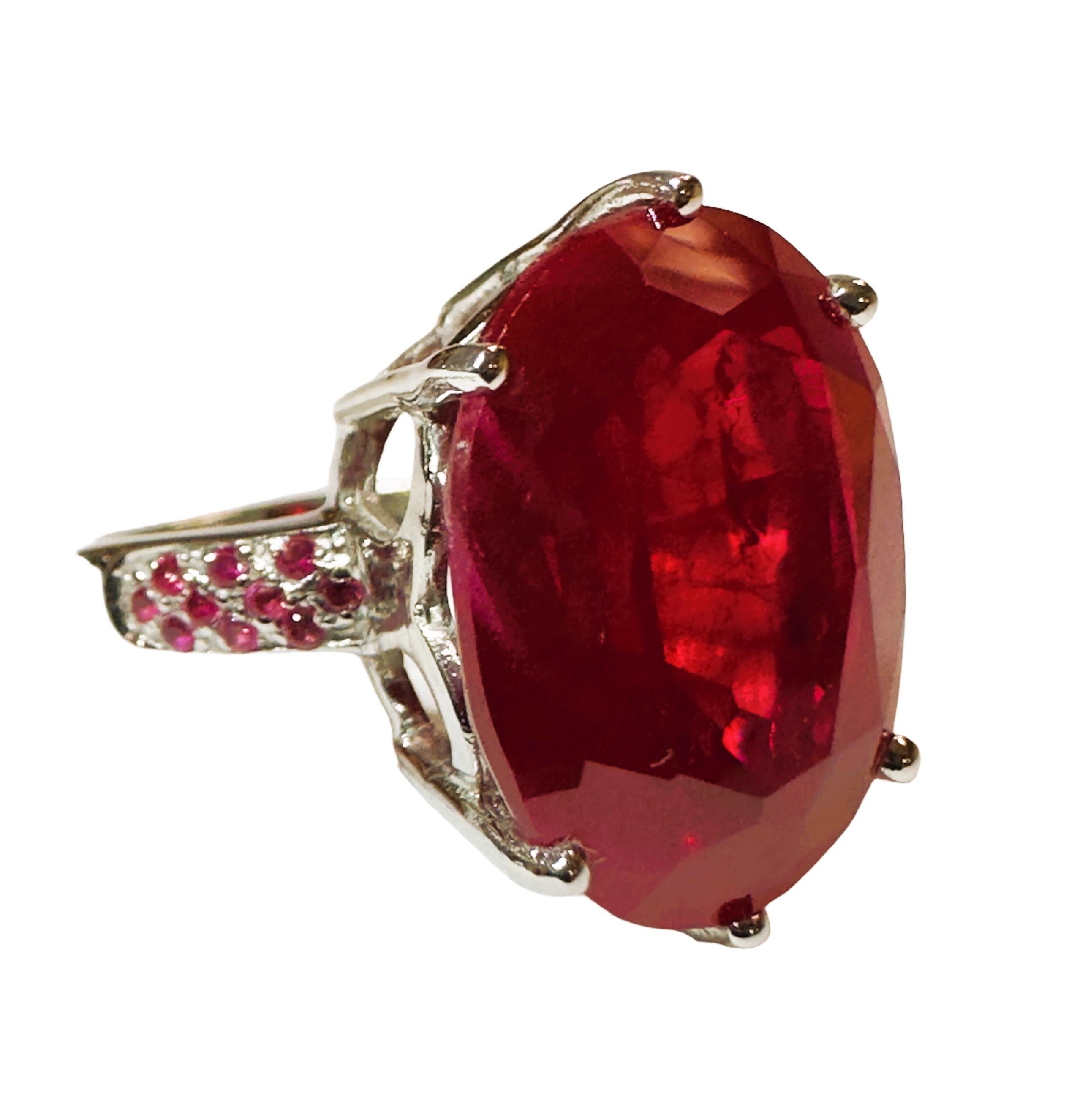 New Madagascar 1920 ct Rasberry Red Sapphire & Pink Sapphire Sterling Ring For Sale 1