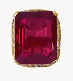 New Madagascar 24.10 Carat Blood Red & White Sapphire YGold Plated Sterling Ring