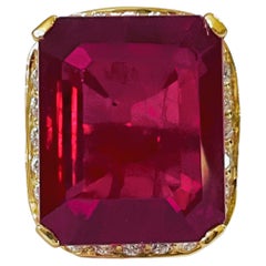 New Madagascar 24.10 Carat Blood Red & White Sapphire YGold Plated Sterling Ring