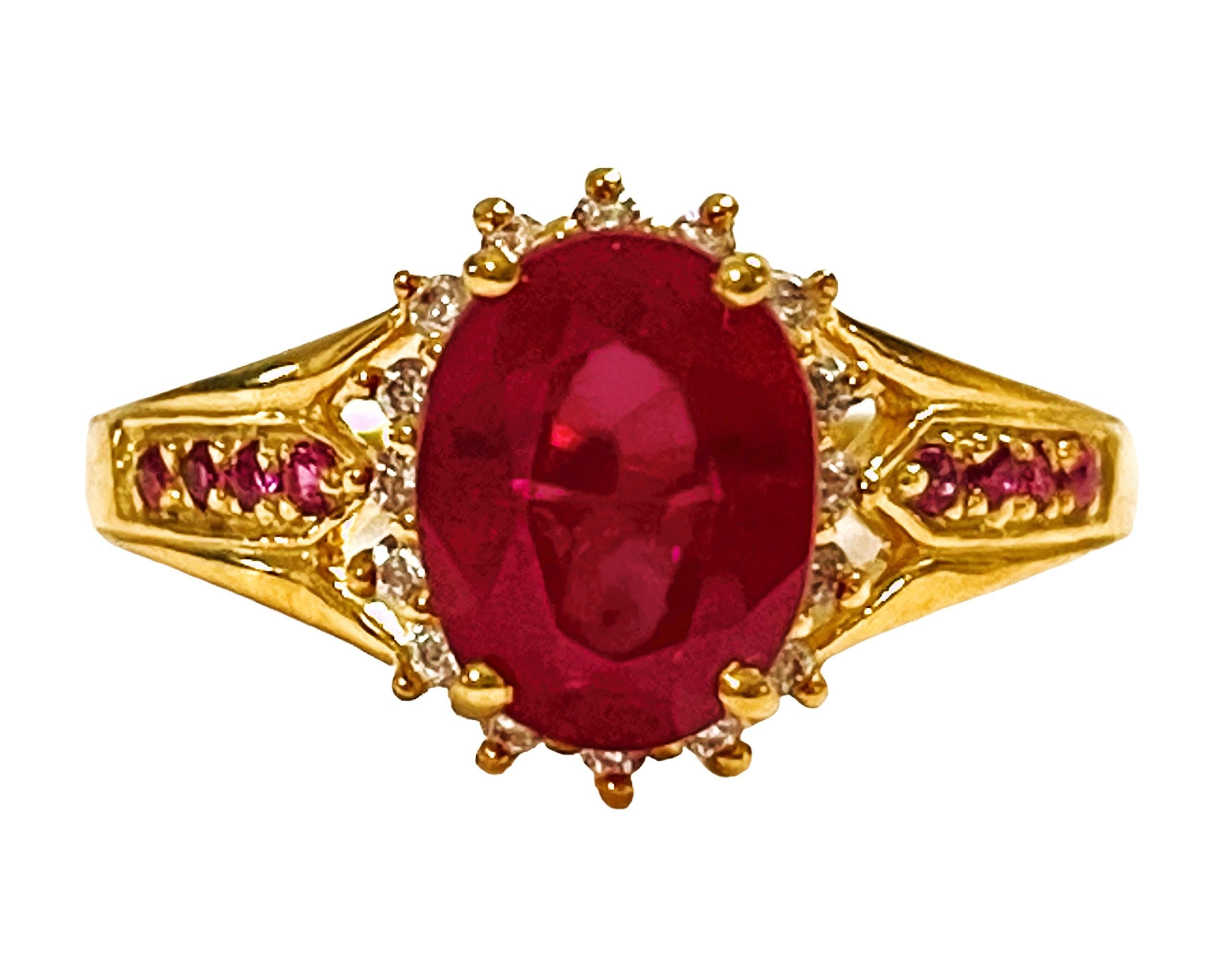 Art Deco New Madagascar 3.1 Ct Red Ruby & Sapphire Yellow Gold Plated Sterling Ring