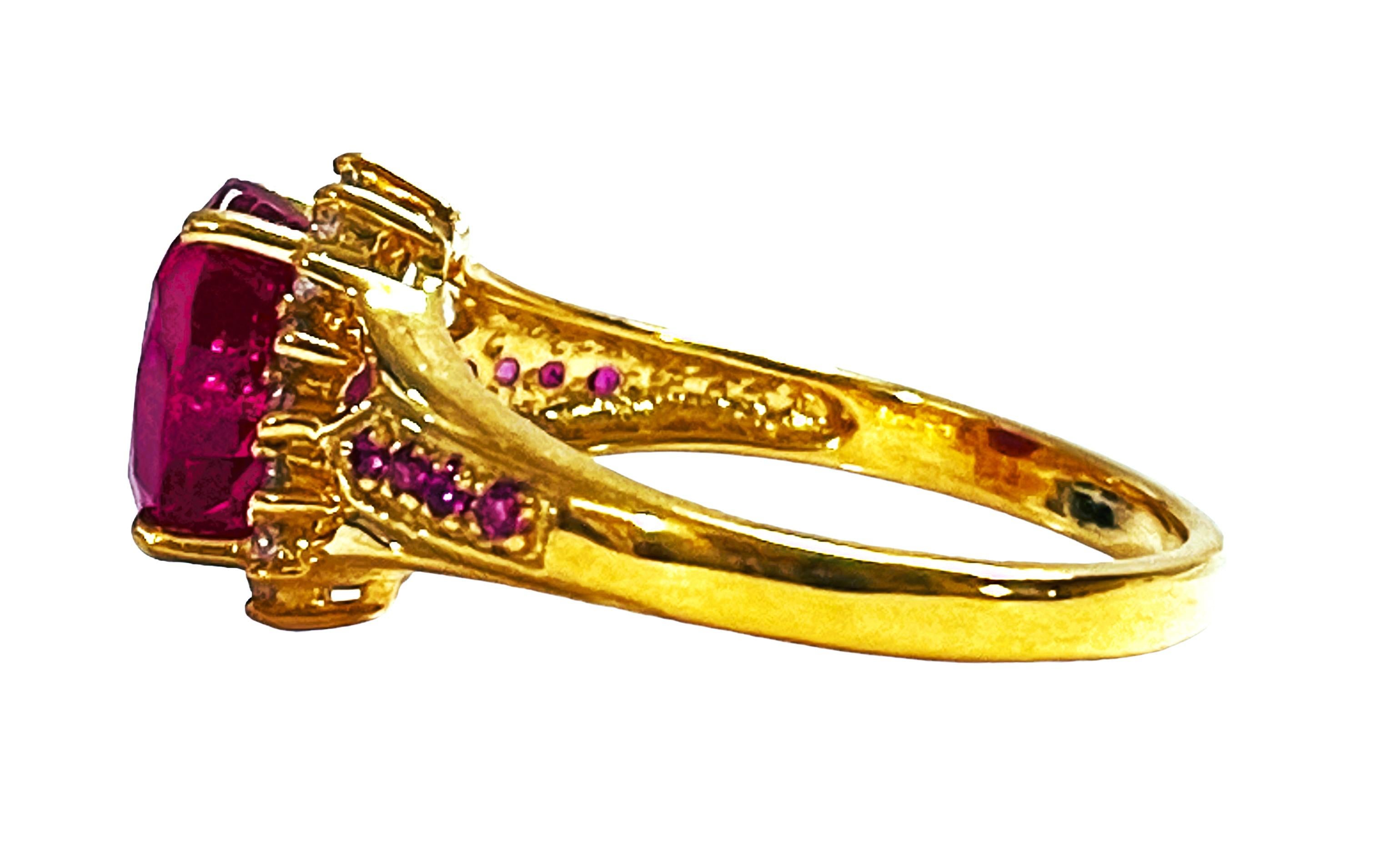 Oval Cut New Madagascar 3.1 Ct Red Ruby & Sapphire Yellow Gold Plated Sterling Ring