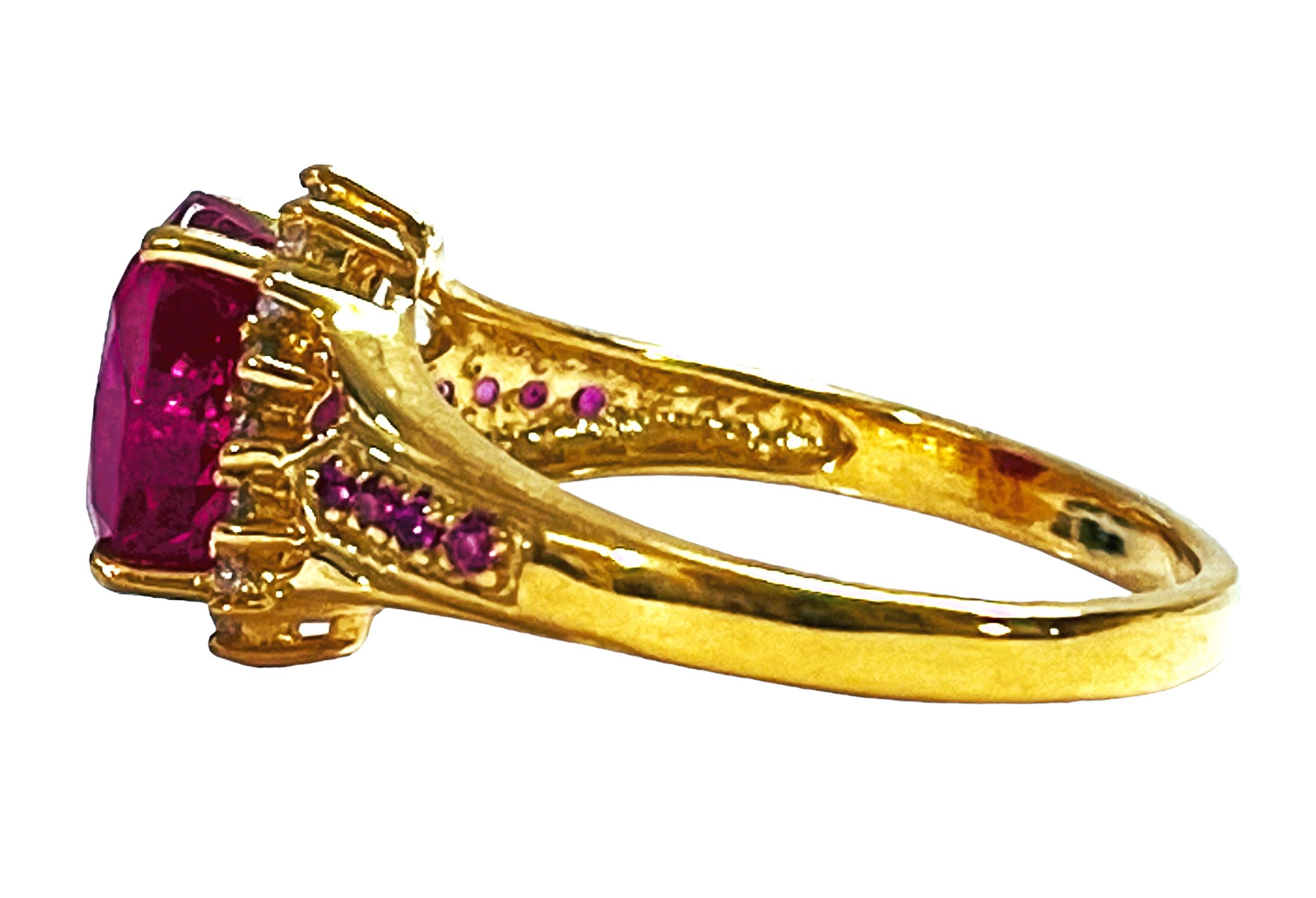 New Madagascar 3.1 Ct Red Ruby & Sapphire Yellow Gold Plated Sterling Ring In New Condition In Eagan, MN