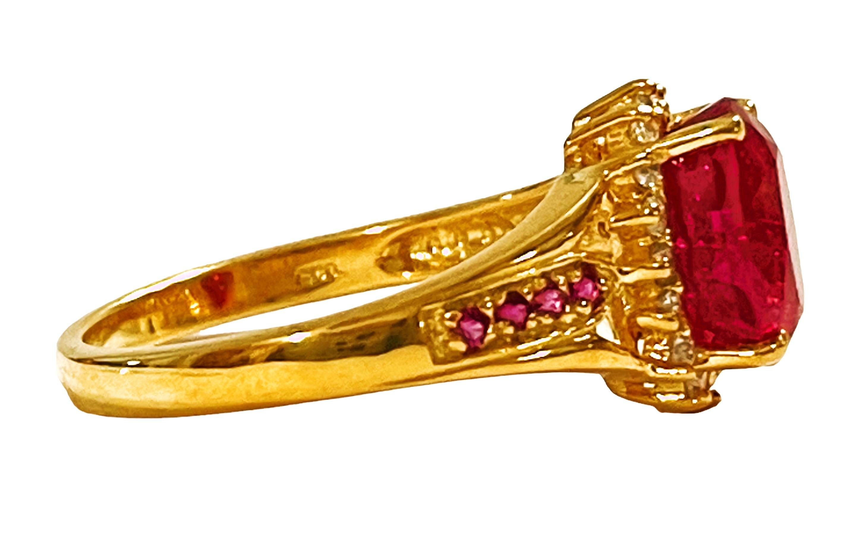 New Madagascar 3.1 Ct Red Ruby & Sapphire Yellow Gold Plated Sterling Ring 1