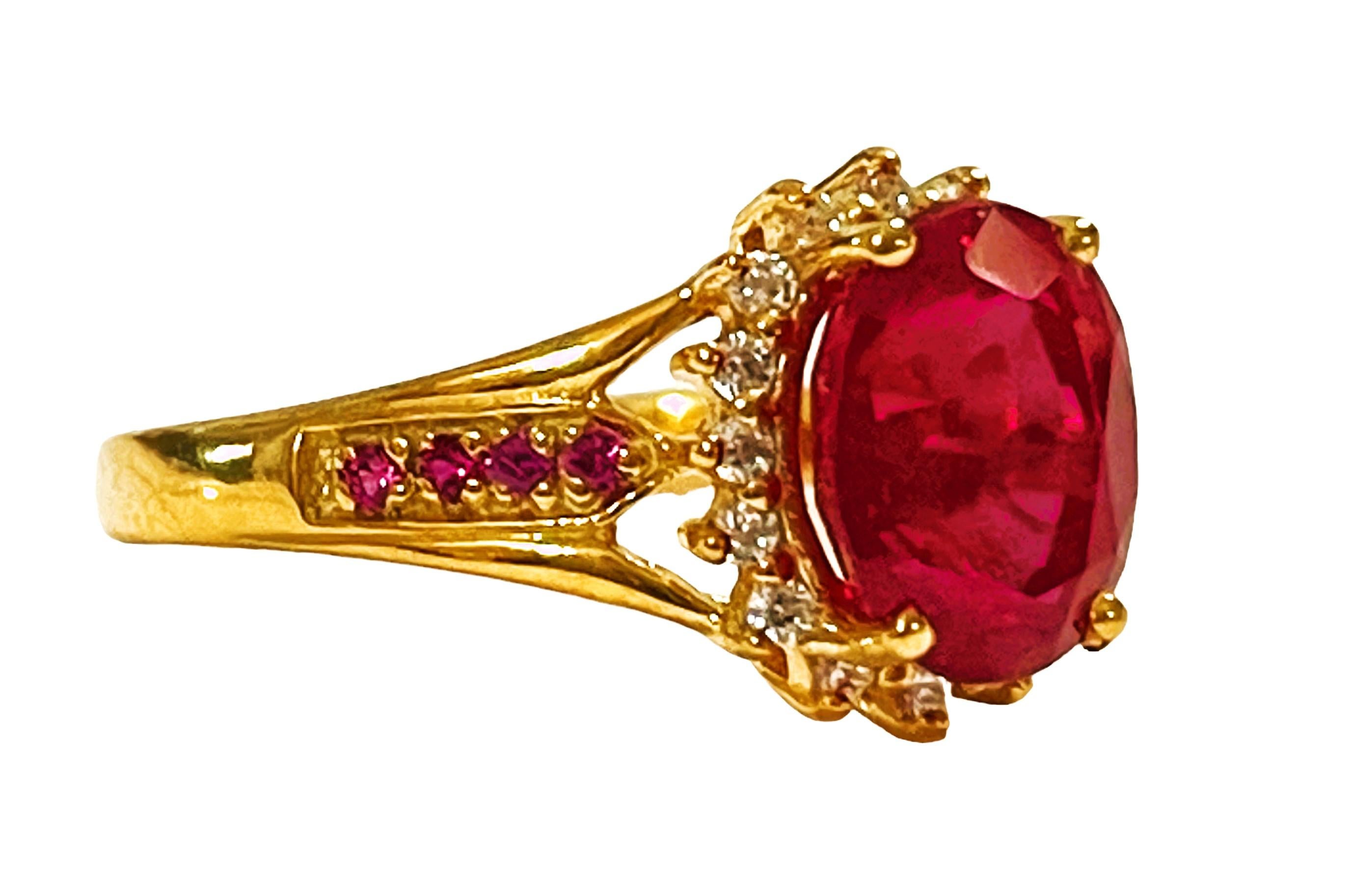 New Madagascar 3.1 Ct Red Ruby & Sapphire Yellow Gold Plated Sterling Ring 2