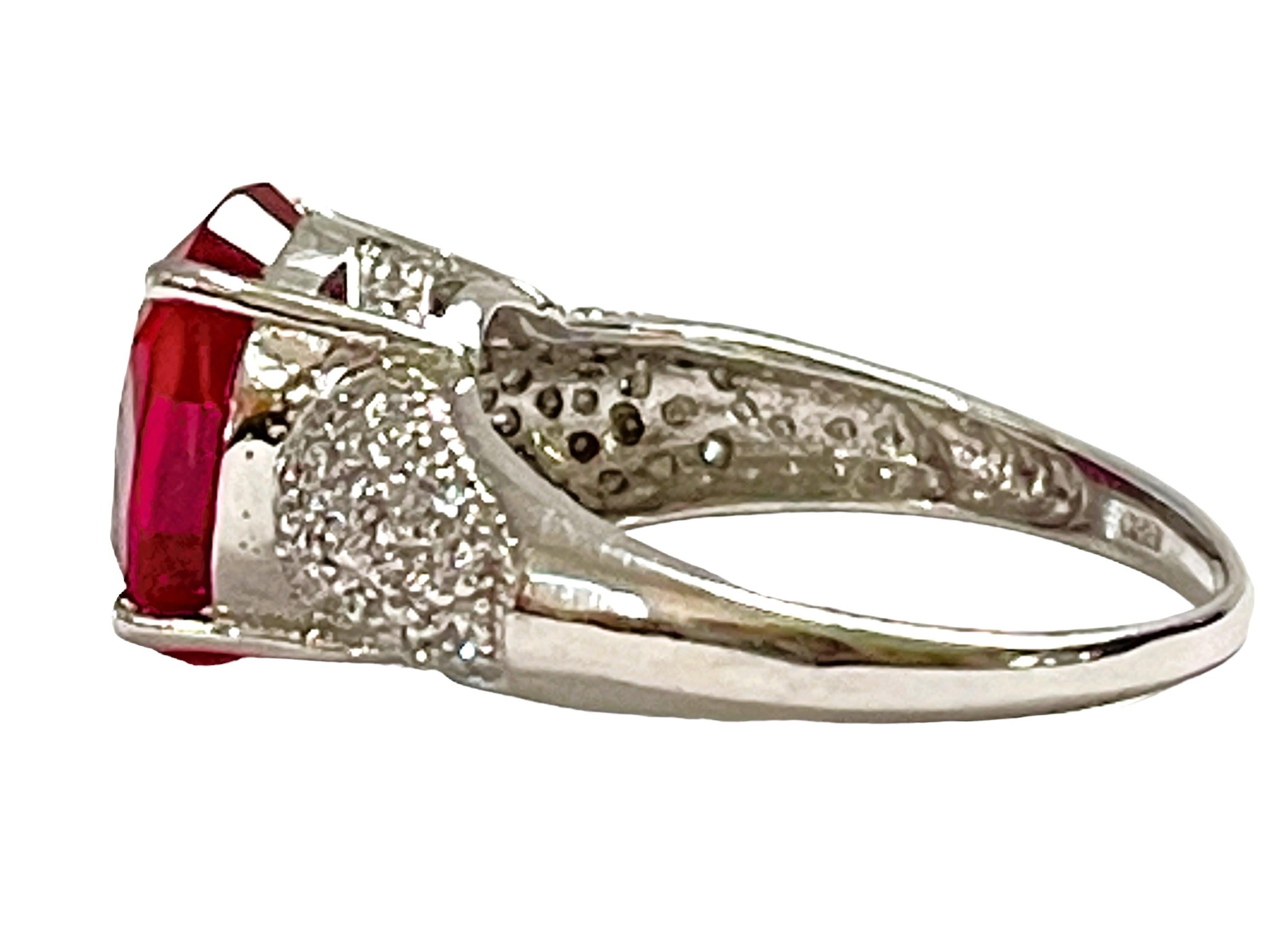 Art Deco New Madagascar 5.2ct Pinkish Red Sapphire & White Sapphire Sterling Ring