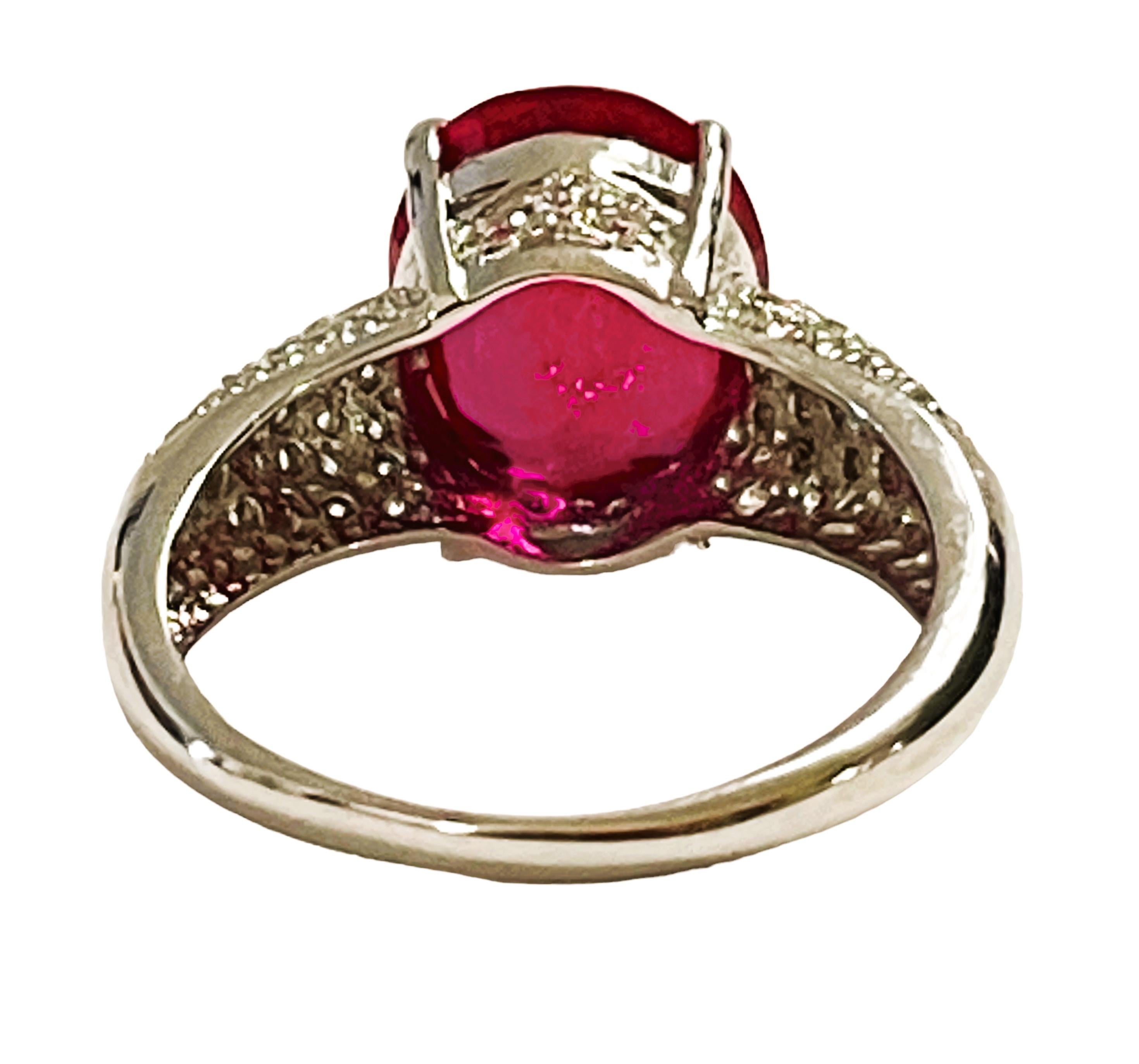 Oval Cut New Madagascar 5.2ct Pinkish Red Sapphire & White Sapphire Sterling Ring