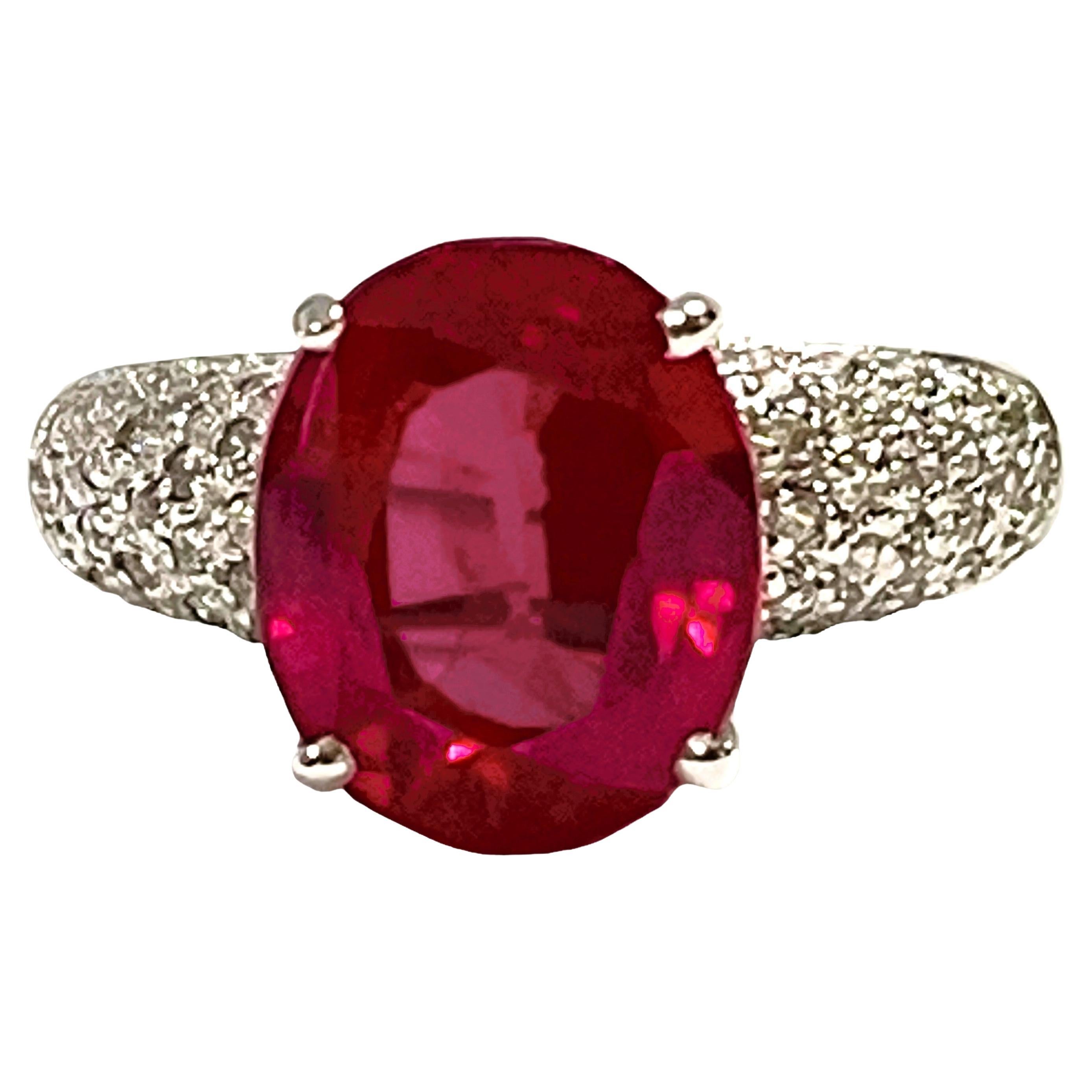 New Madagascar 5.2ct Pinkish Red Sapphire & White Sapphire Sterling Ring