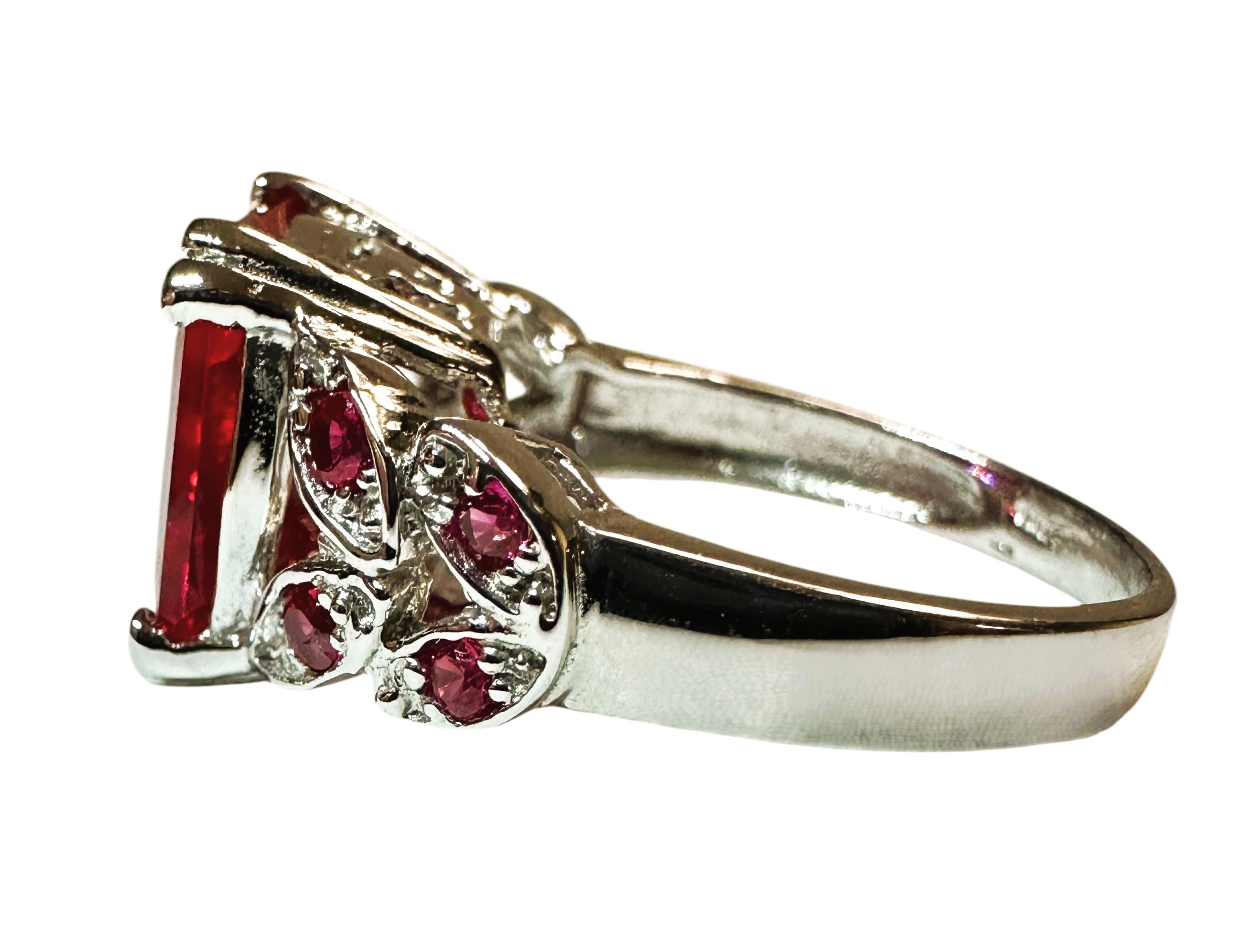 Art Deco New Madagascar 5.90 Ct Square & Diamond Cut Red Sapphire Sterling Ring Size 6 For Sale
