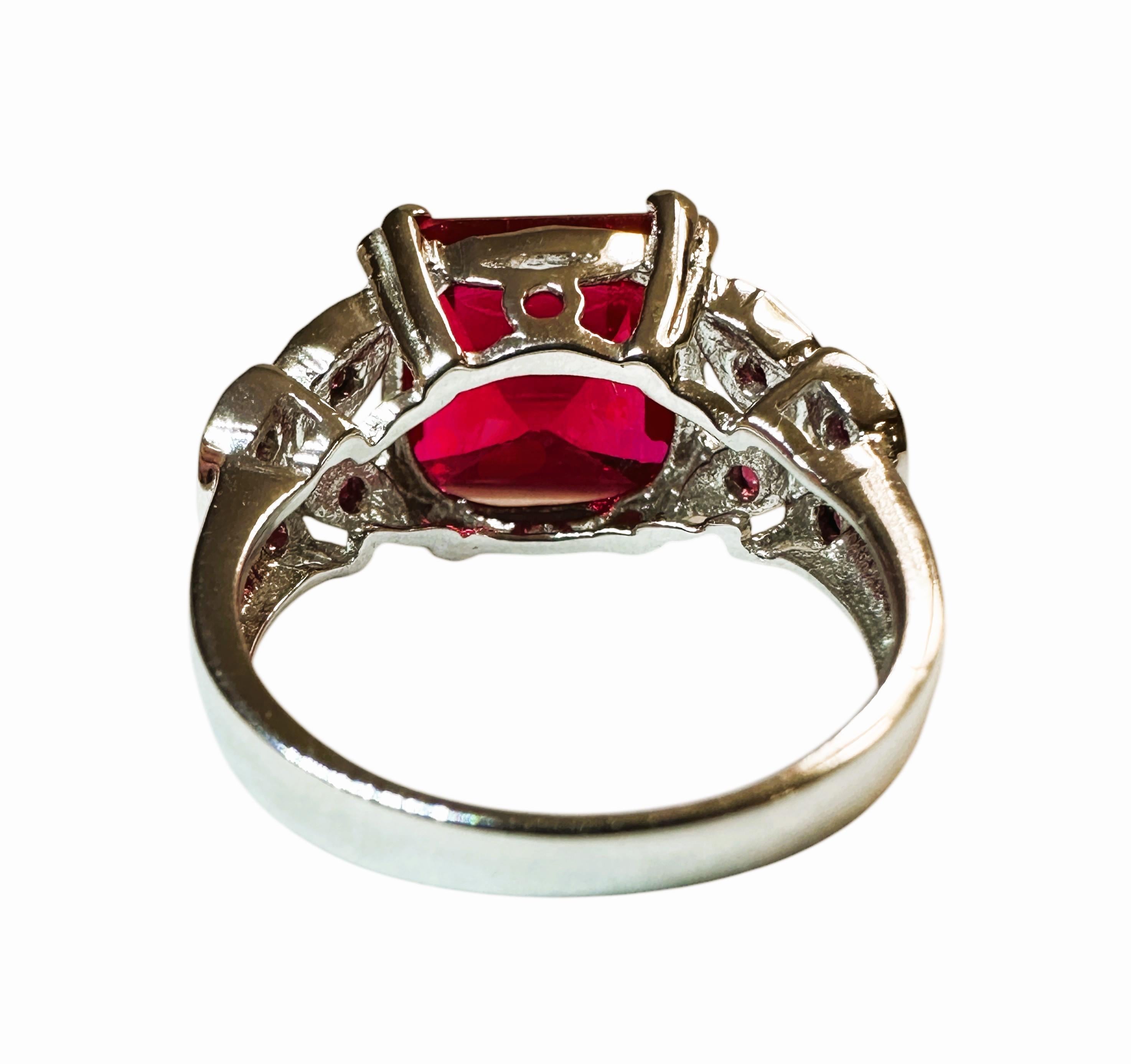 Square Cut New Madagascar 5.90 Ct Square & Diamond Cut Red Sapphire Sterling Ring Size 6 For Sale