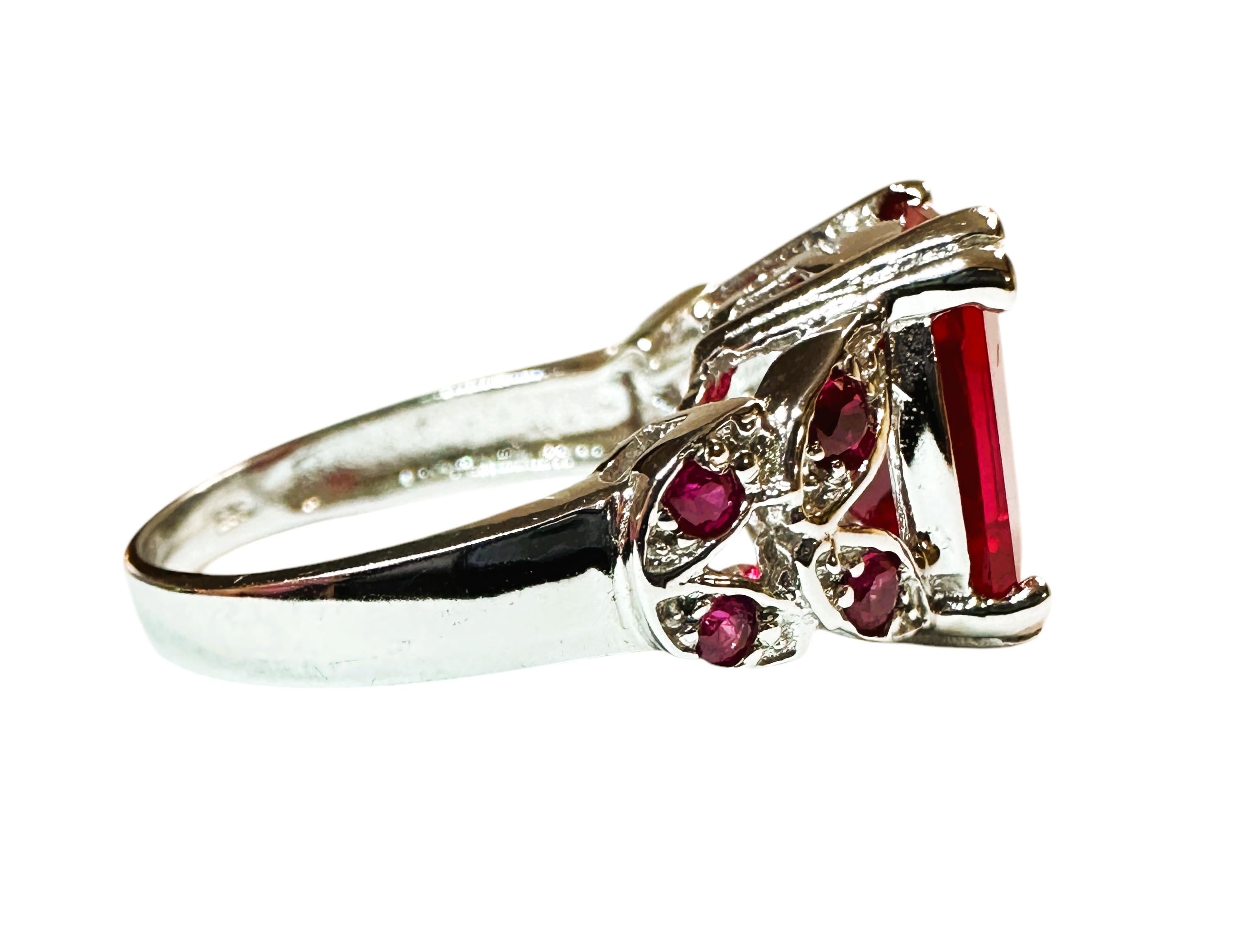 New Madagascar 5.90 Ct Square & Diamond Cut Red Sapphire Sterling Ring Size 6 In New Condition For Sale In Eagan, MN