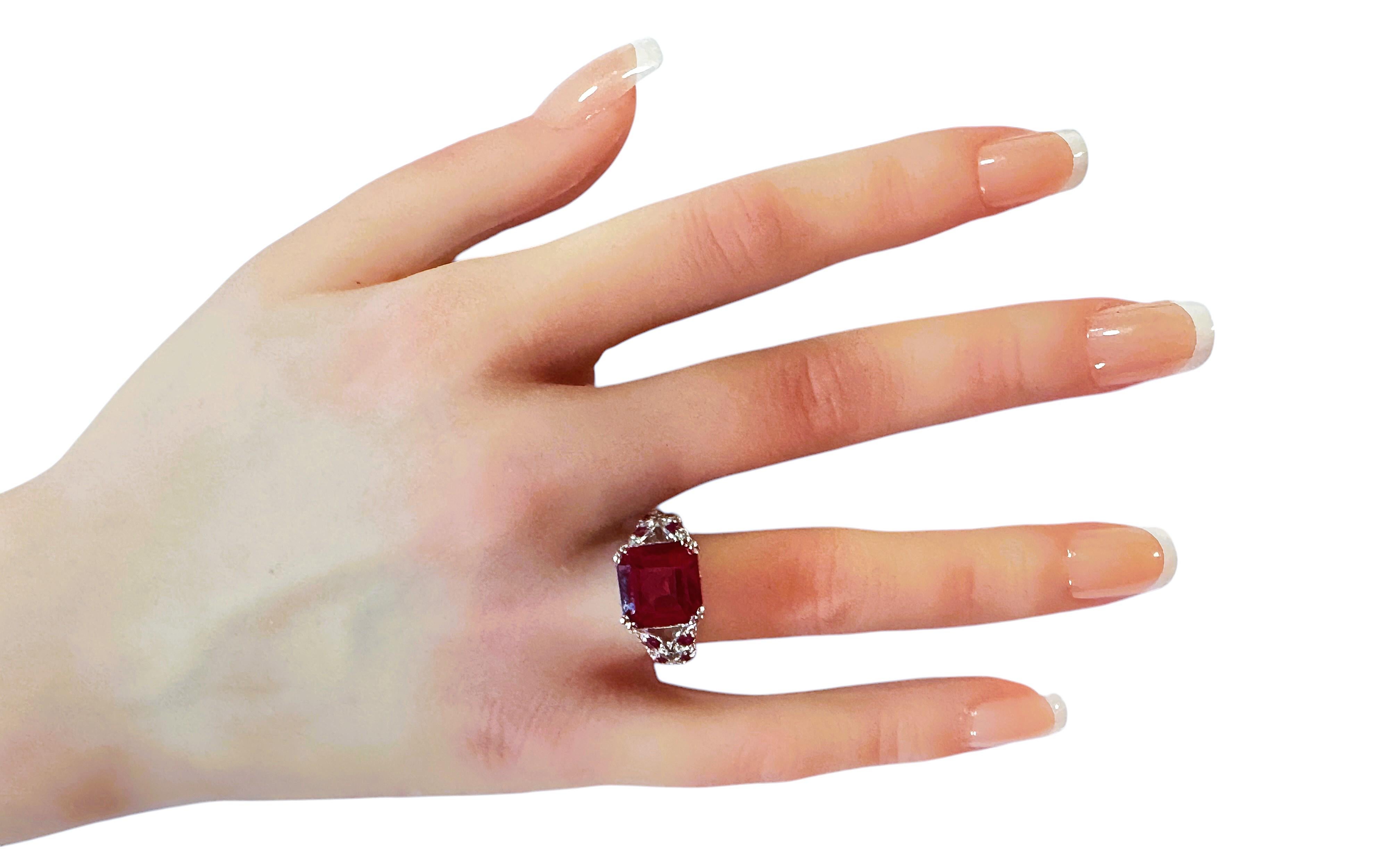 Women's New Madagascar 5.90 Ct Square & Diamond Cut Red Sapphire Sterling Ring Size 6 For Sale