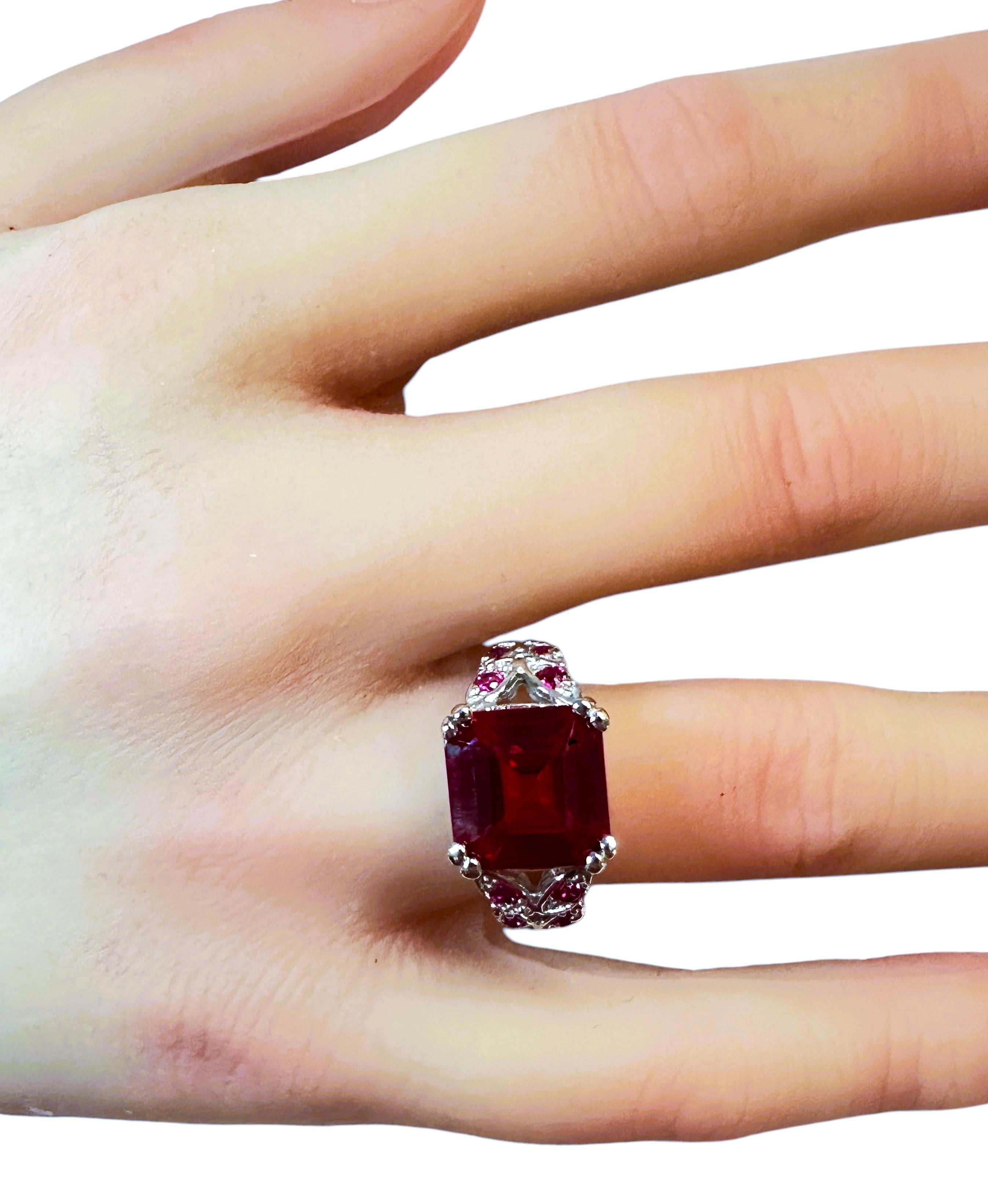 New Madagascar 5.90 Ct Square & Diamond Cut Red Sapphire Sterling Ring Size 6 For Sale 1