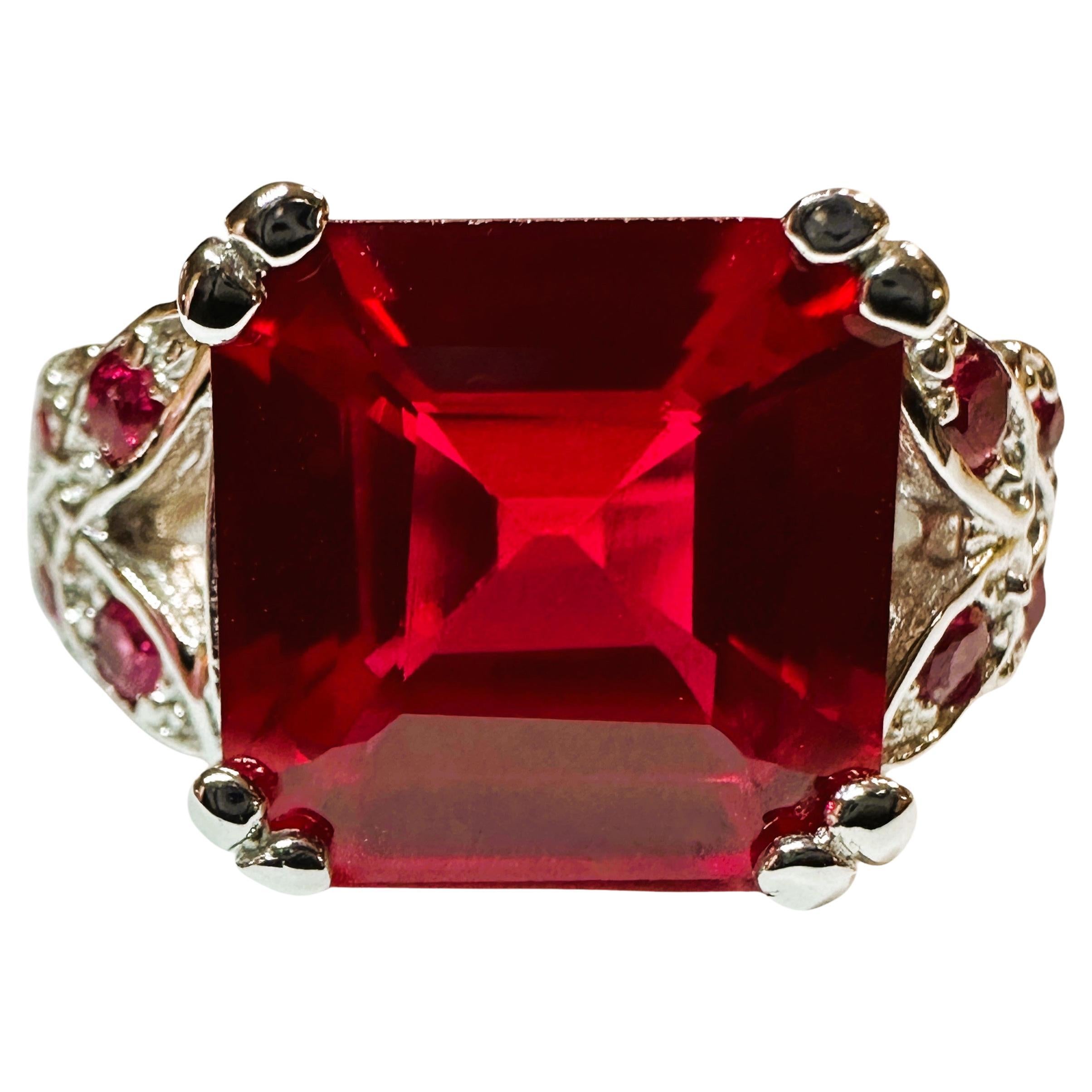 New Madagascar 5.90 Ct Square & Diamond Cut Red Sapphire Sterling Ring Size 6 For Sale