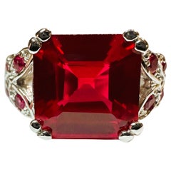 Bague Madagascar 5,90 carats carrée et saphir rouge taille diamant Taille 6