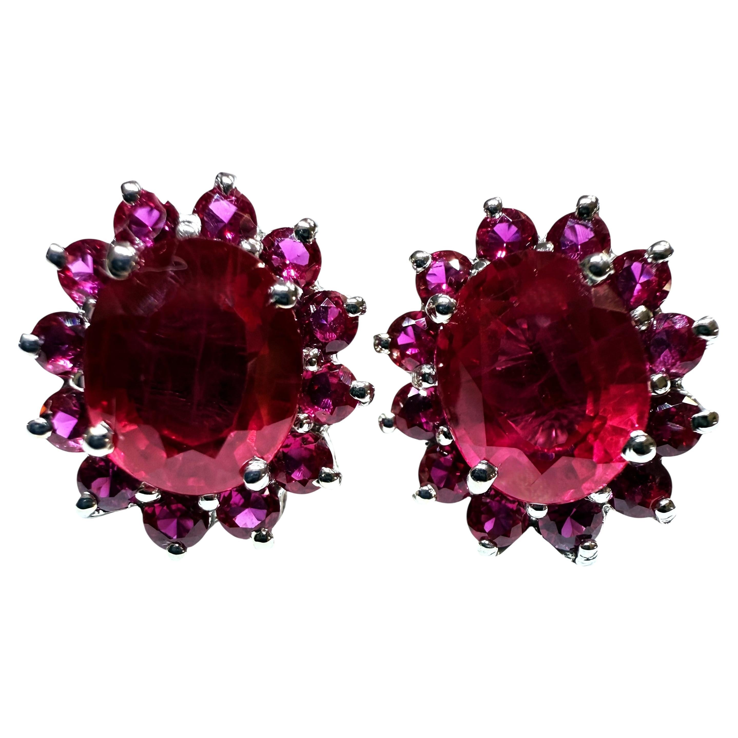 New Madagascar 6.50 carat Red Ruby 
Diamond Cut Sapphire Sterling Earrings