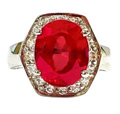 New Madagascar 6.6 Ct Pinkish Red Ruby & White Sapphire Sterling Ring