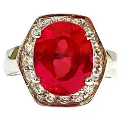 New Madagascar 6.6 Ct Pinkish Red Ruby & White Sapphire Sterling Ring