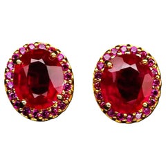 New Madagascar 6.90 ct Red Ruby 
Red Sapphire YGold Plated Sterling Earrings