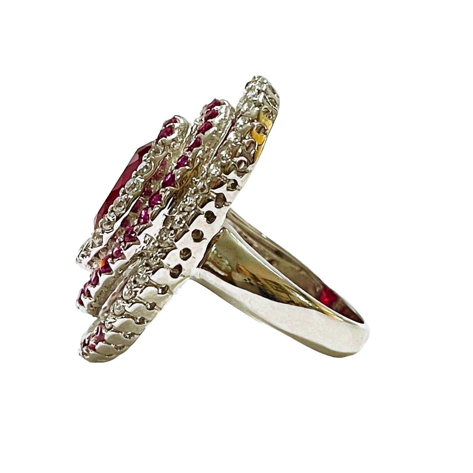 Art Deco New Madagascar 7ct Blood Red Ruby, Pink Ruby & White Sapphire Sterling Ring