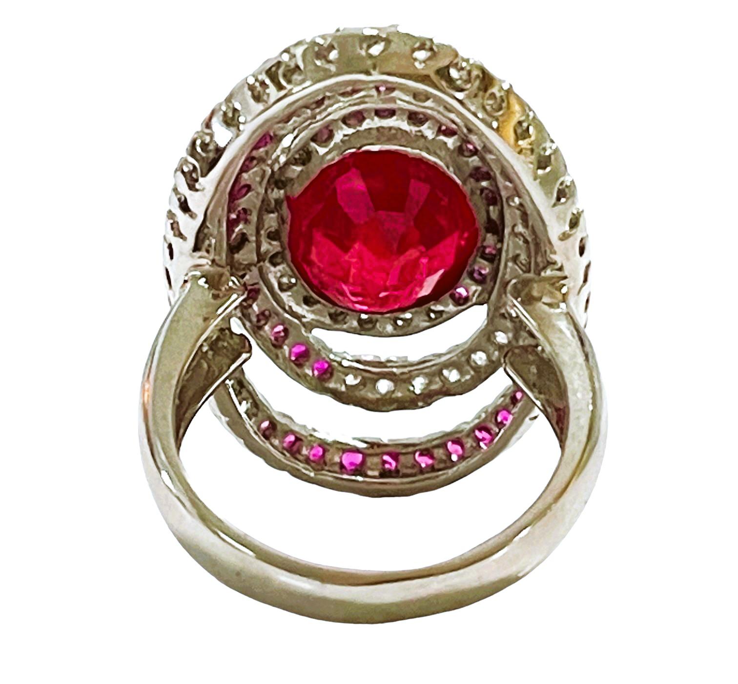 Oval Cut New Madagascar 7ct Blood Red Ruby, Pink Ruby & White Sapphire Sterling Ring