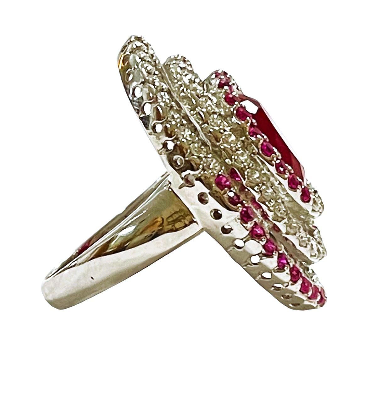 New Madagascar 7ct Blood Red Ruby, Pink Ruby & White Sapphire Sterling Ring In New Condition In Eagan, MN