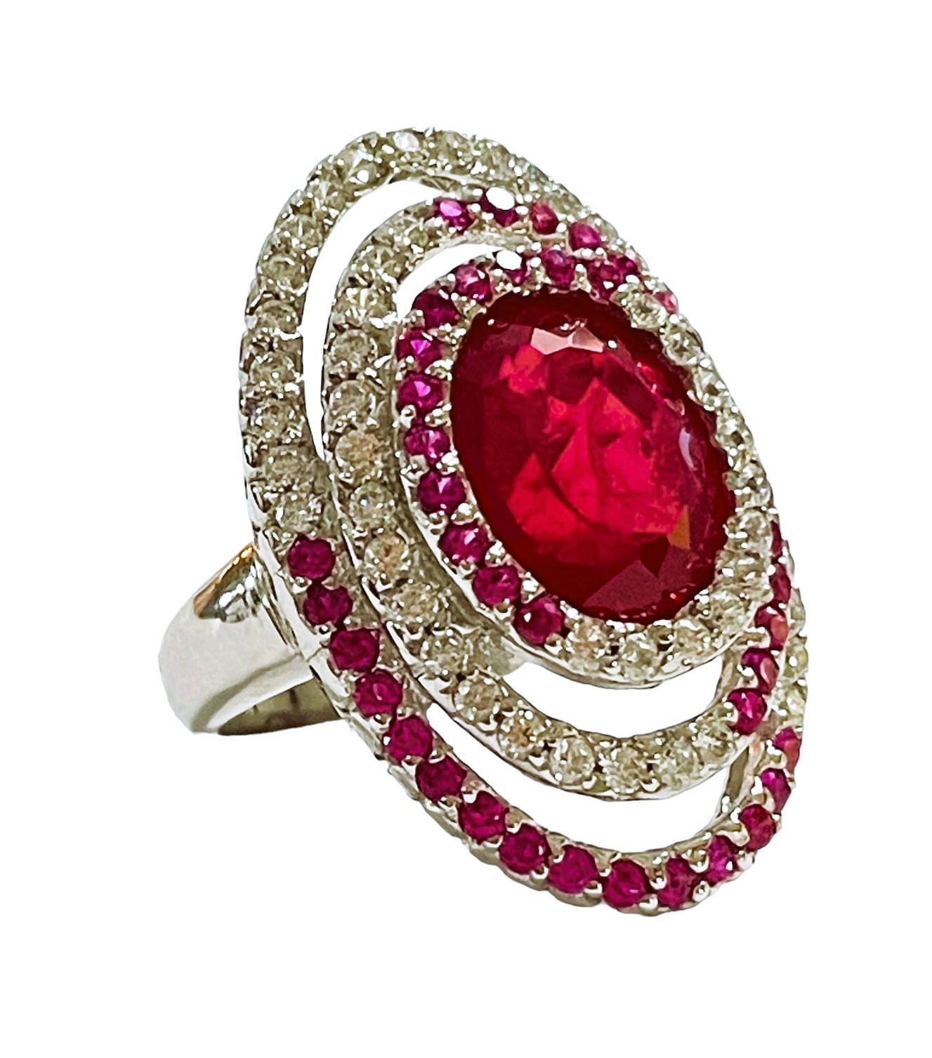 Women's New Madagascar 7ct Blood Red Ruby, Pink Ruby & White Sapphire Sterling Ring