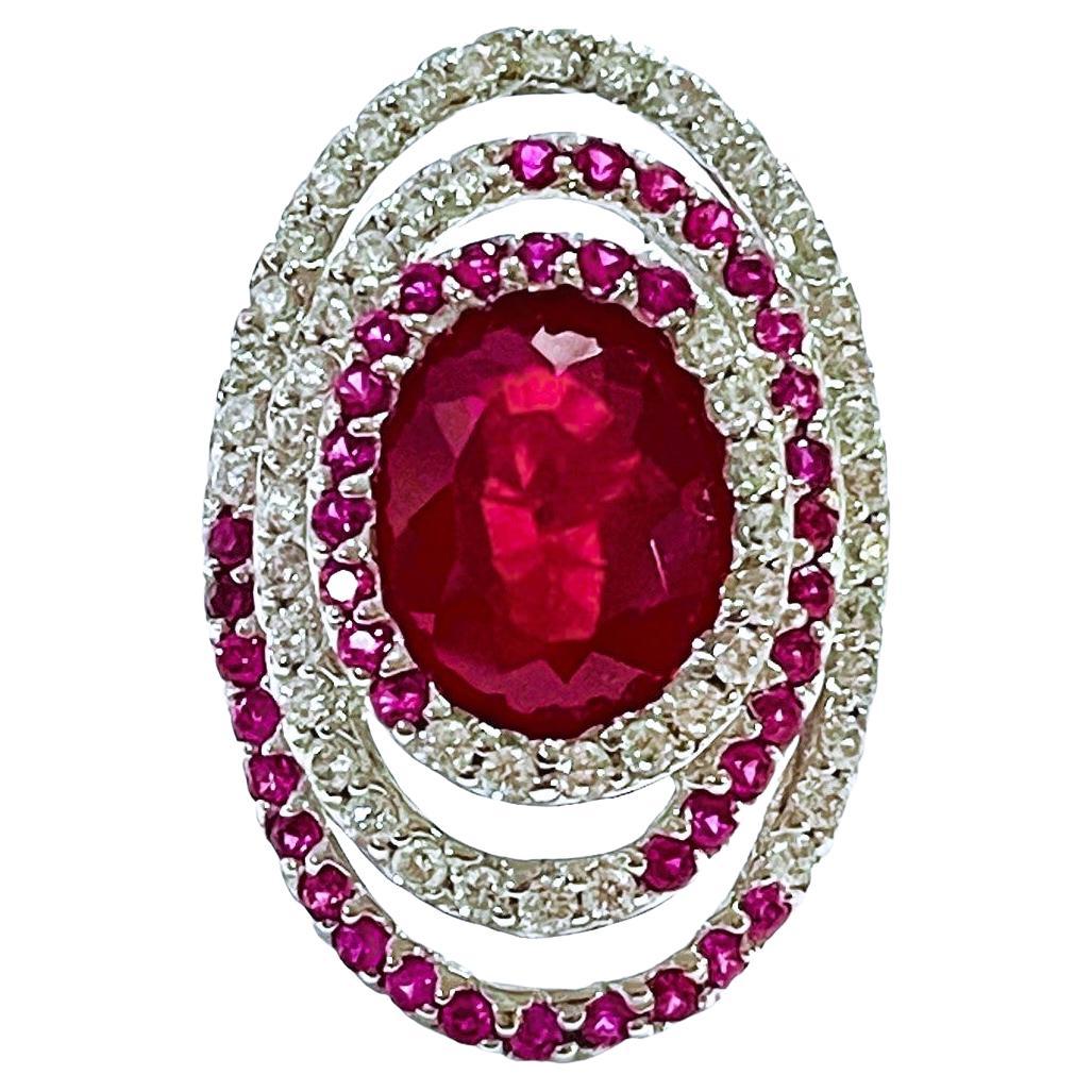 New Madagascar 7ct Blood Red Ruby, Pink Ruby & White Sapphire Sterling Ring