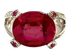 New Madagascar 7.8ct Pinkish Red Ruby & Red & White Sapphire Sterling Ring