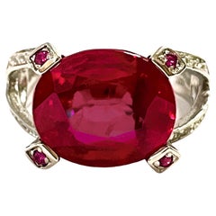 New Madagascar 7.8ct Pinkish Red Ruby & Red & White Sapphire Sterling Ring