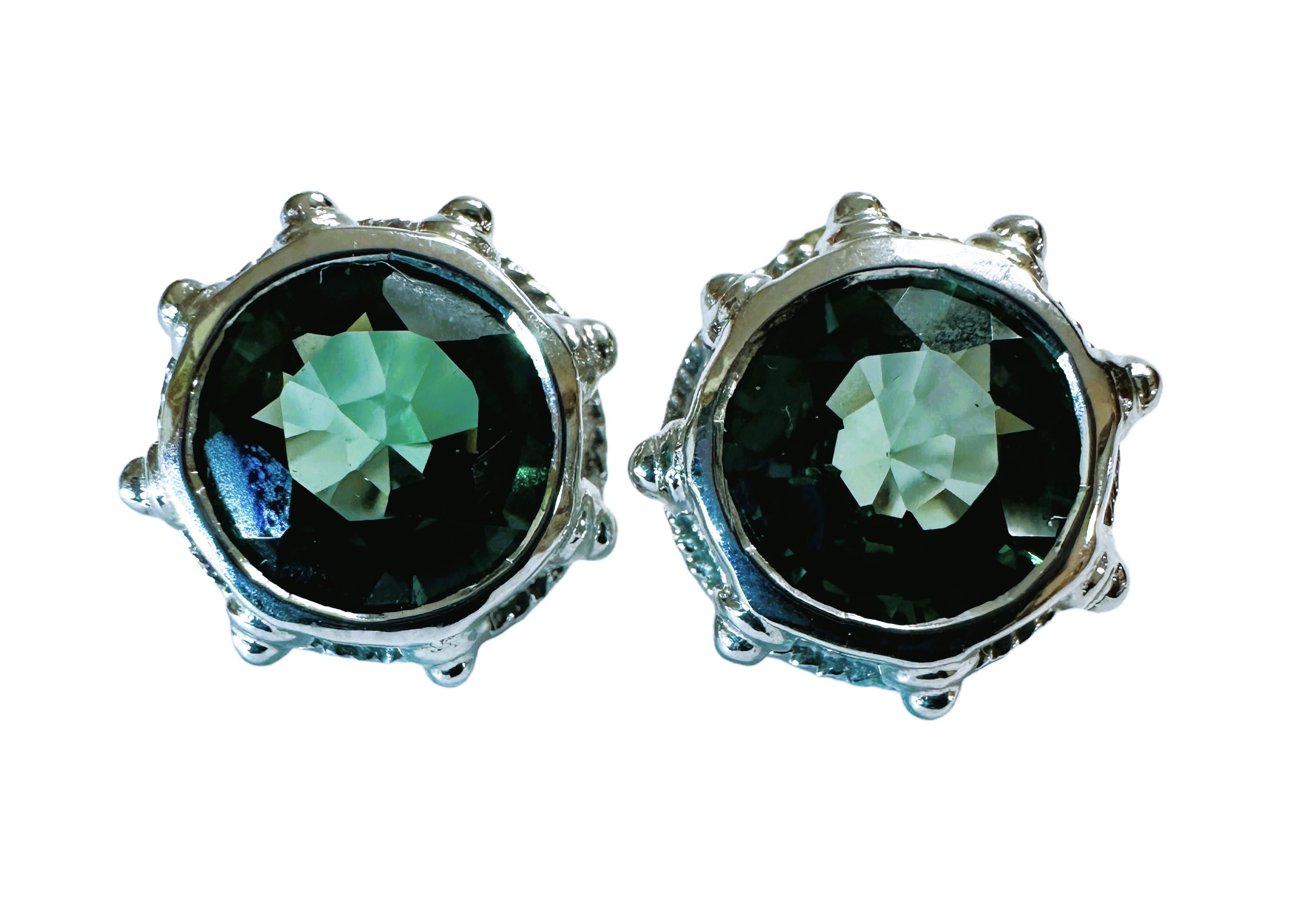 Round Cut New Madagascar 7.90 ct Green Blue Sterling Earrings For Sale