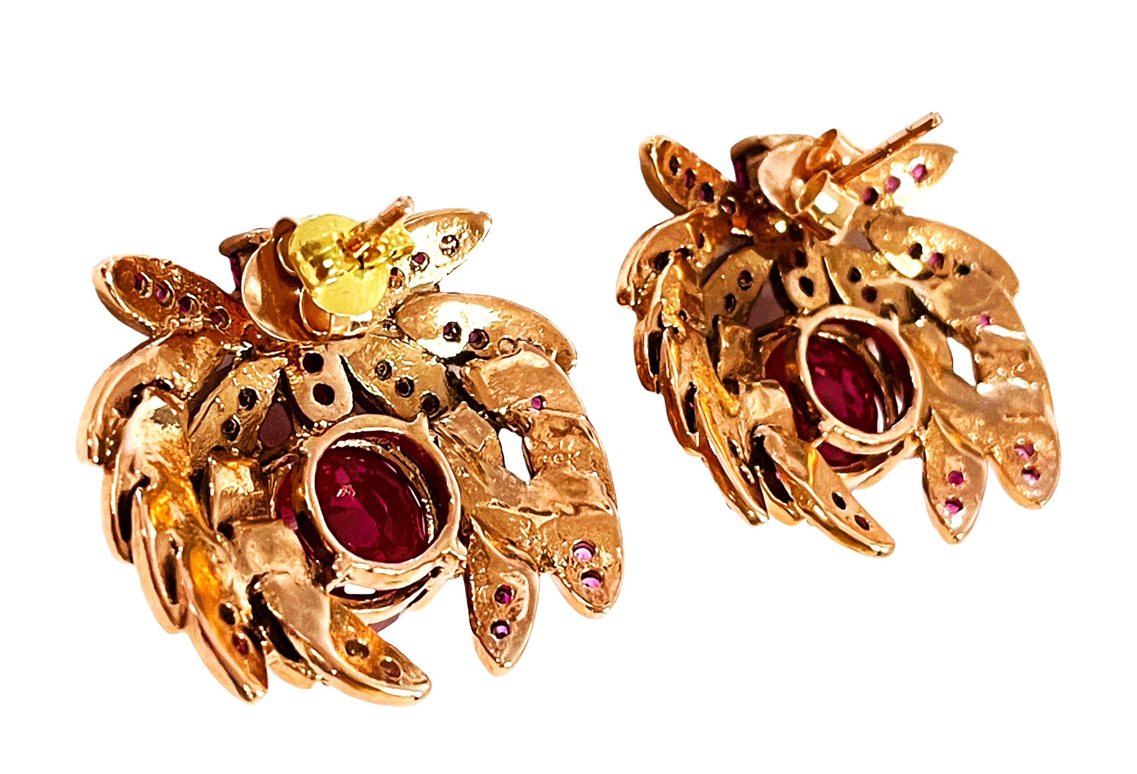 Art Deco New Madagascar IF 12ct Ruby and Padparadscha Sapphire RGold Sterling Earrings For Sale