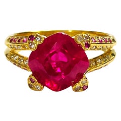 New Madagascar Pinkish Red Ruby & Sapphire YGold Plated Sterling Ring 6.75