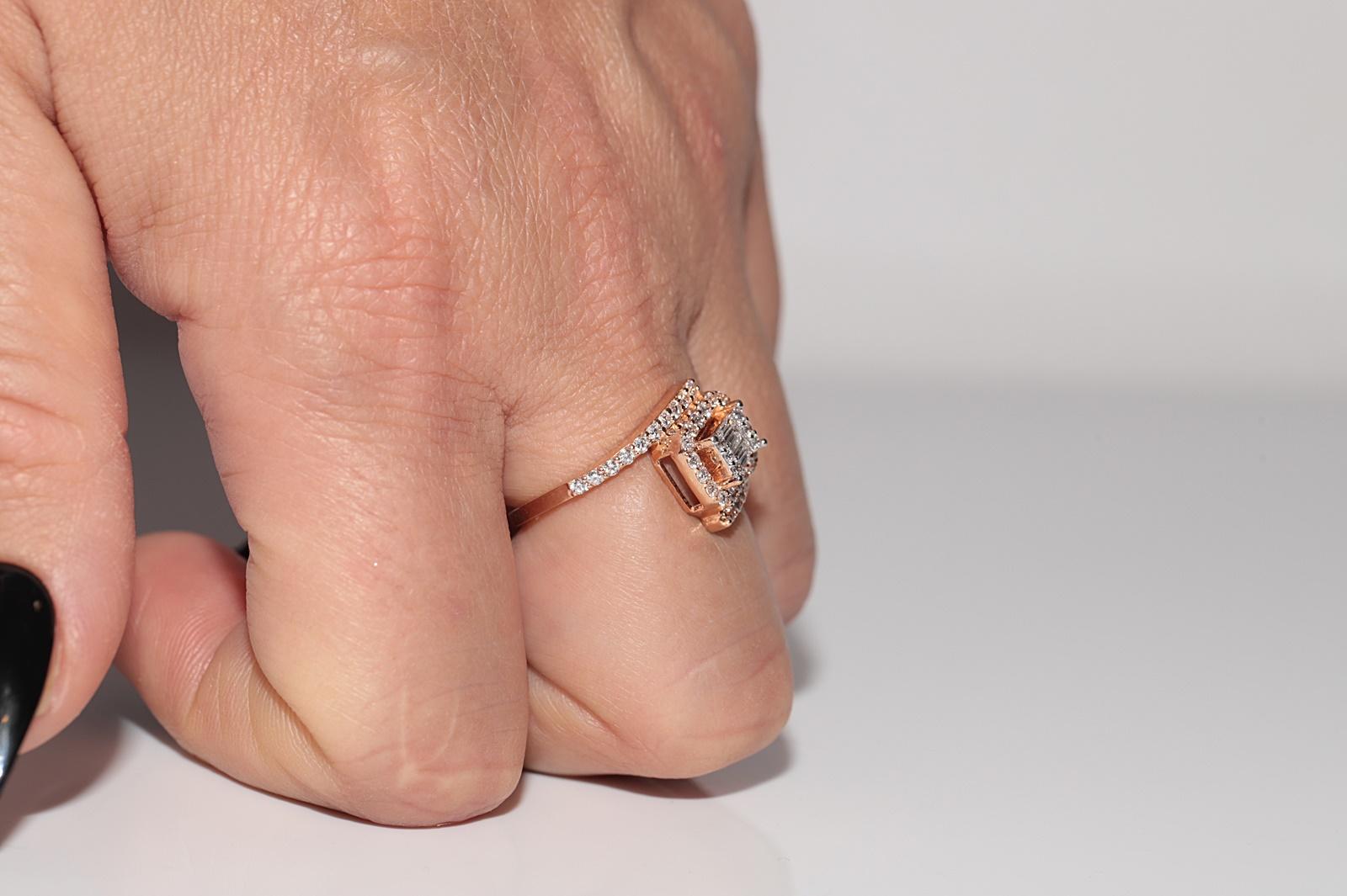 New Made 14k Gold Natürlichen Baguetteschliff und Brillantschliff Diamantring Damen im Angebot