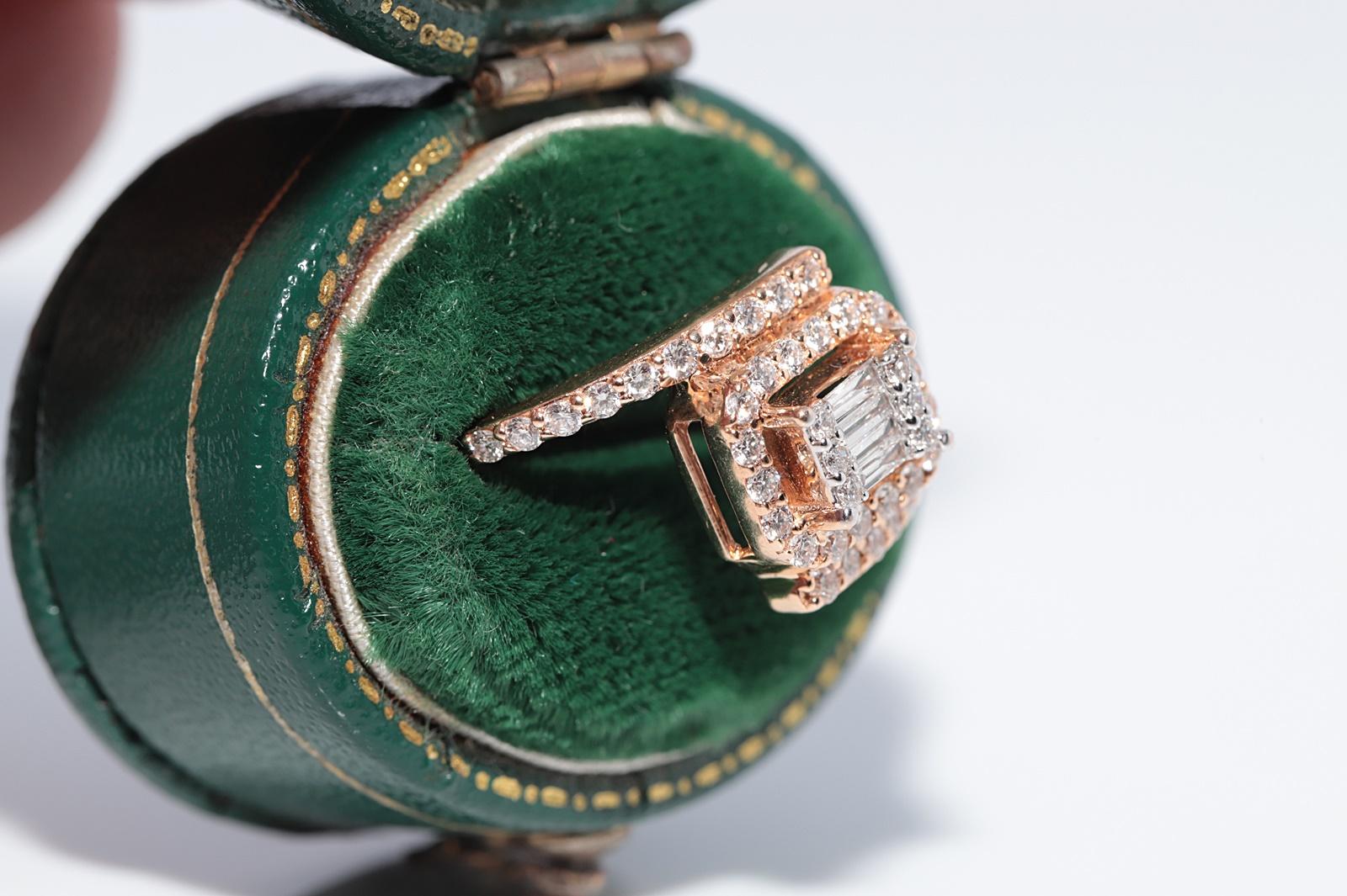 New Made 14k Gold Natürlichen Baguetteschliff und Brillantschliff Diamantring im Angebot 2